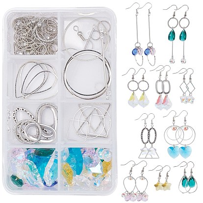 DIY Dangle Earring Making Kits, Including Glass Pendants, Glass Rhinestone Charms, Alloy & Brass & Iron Linking Rings, Brass Earring Hooks