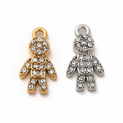 316 Surgical Stainless Steel with Crystal Rhinestone Pendants, Human Charms