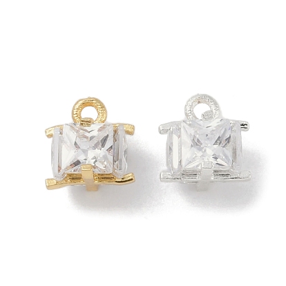 Rack Plating Brass Micro Pave Clear Cubic Zirconia Pendants, Long-Lasting Plated, Lead Free & Cadmium Free