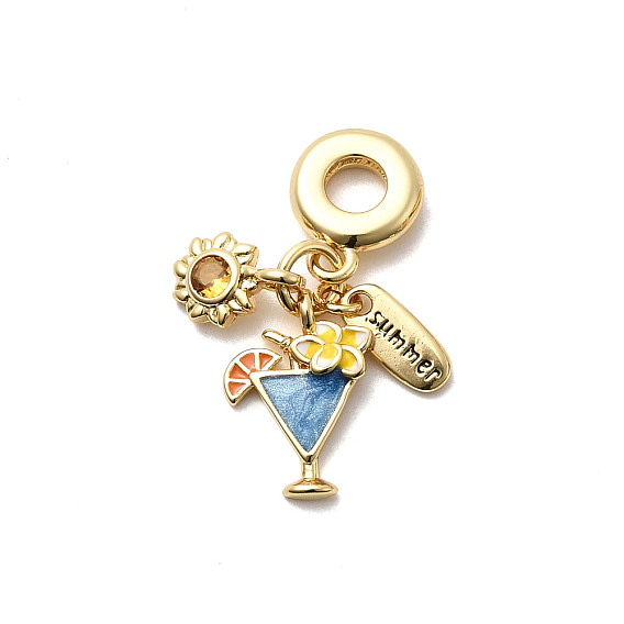 Европейские подвески с подвесками из латуни и кубическим цирконием, подвески с большими отверстиями, эмалированные, слово «солнечный напиток» лето, красочный
