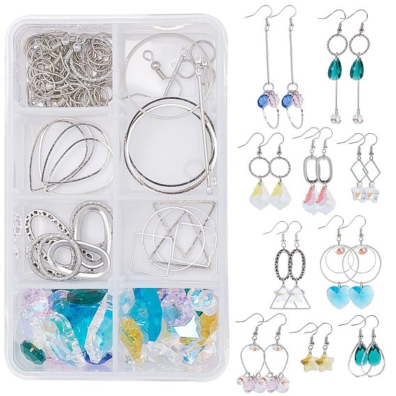 DIY Dangle Earring Making Kits, Including Glass Pendants, Glass Rhinestone Charms, Alloy & Brass & Iron Linking Rings, Brass Earring Hooks