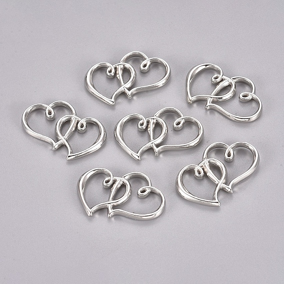 Тибетский стиль двойные сердечные связи / разъемы, без кадмия и без свинца, 24x31x3 мм, Отверстие : 14x9~15 мм , около 294 шт / 1000 г