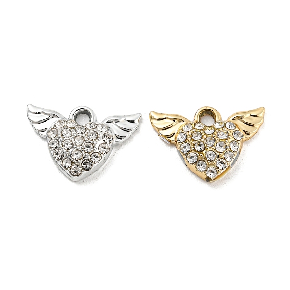 Подвески со стразами из сплава с УФ-покрытием, сердце с крыльями прелести