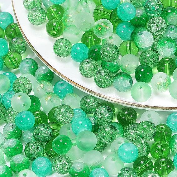 300шт. 5 стили прозрачная аэрозольная покраска кракелюрные стеклянные бусины, круглые