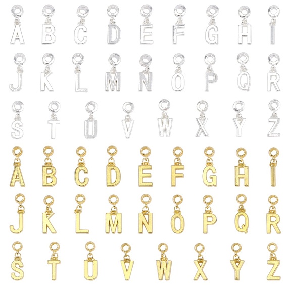 Letter Alloy European Dangle Charms, Large Hole Pendants