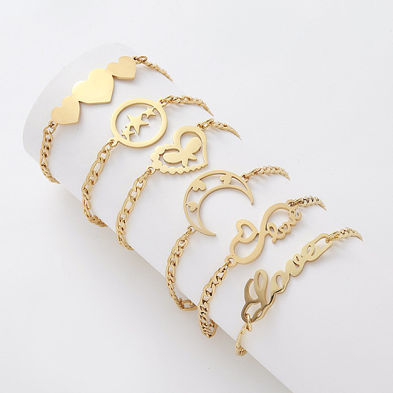 Vintage 304 Stainless Steel Link Bracelets for Women, Golden