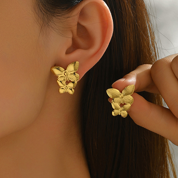 Из нержавеющей стали бабочка серьги стержня, слева и справа