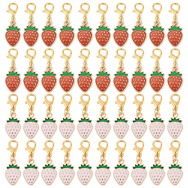 40 шт. 2 стили подвесные украшения из эмалевого сплава с клубникой, Сплав с застежками когтя омара