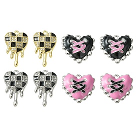 8 piezas 4 colgantes de esmalte de aleación estilo san valentín, larga duración plateado, encantos de corazón reparados
