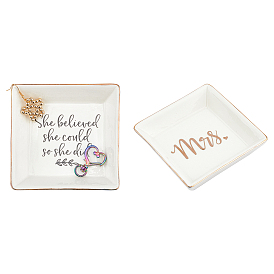 Fingerinspire Porcelain Jewelry Plate, Square with Word