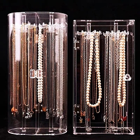 Acrylic Jewerly Hanging Necklaces Organizer Storage Boxes, Dust-Proof Rotatable Necklace Display Case