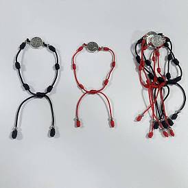 12 piezas 4 estilos 304 pulseras con dijes de acero inoxidable y aleación, con cuerda de poliéster