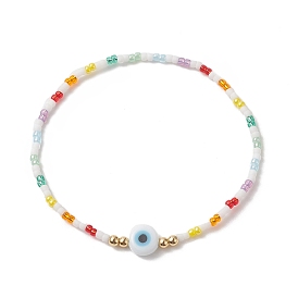 Evil Eye Lampwork & Glass Seed Beaded Stretch Bracelet for Women