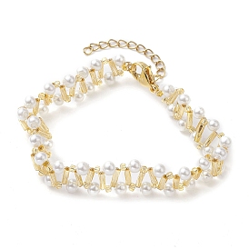 Bracelets tressés en perles d'imitation en acrylique et en verre avec fermoirs mousquetons en acier inoxydable