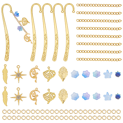 DIY Bookmarks Kits, including Alloy Bookmarks, Alloy & Iron & Resin Pendants, Glass Beads, 304 Stainless Steel Jump Rings, 304 Stainless Steel Curb Chains