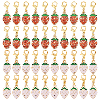 40 шт. 2 стили подвесные украшения из эмалевого сплава с клубникой, Сплав с застежками когтя омара