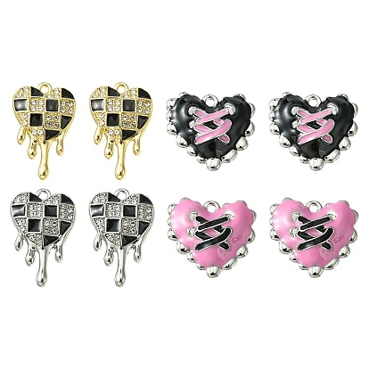 8 piezas 4 colgantes de esmalte de aleación estilo san valentín, larga duración plateado, encantos de corazón reparados