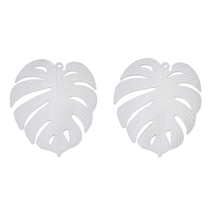 304 Stainless Steel Filigree Pendants, Etched Metal Embellishments, Leaf