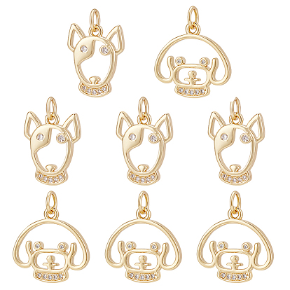 8 шт 2 стильные латунные подвески из прозрачного кубического циркония с микропаве, долговечный, без кадмия и без свинца, собака и бультерьер