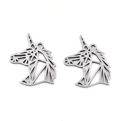 Pendentifs en acier inoxydable, Coupe au laser, licorne géométrique, licorne origami