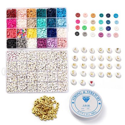 Bracelets extensibles de style perle heishi bricolage faisant des kits, y compris l'argile polymère à la main et les perles d'hématite synthétiques acryliques et non magnétiques, Fil cristal, fil élastique