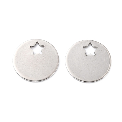 201 Stainless Steel Charms, Flat Round with Star