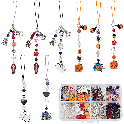 Наборы для изготовления подвесок из акриловых/стеклянных бусин и эмалевого сплава на тему Хэллоуина