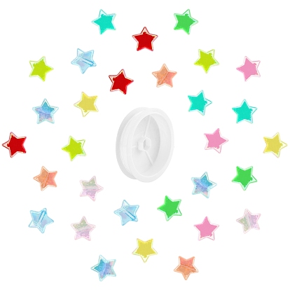 Eco-Friendly Transparent Acrylic Beads, Star, Mixed Color, AB Color, with Clear Elastic Crystal Thread