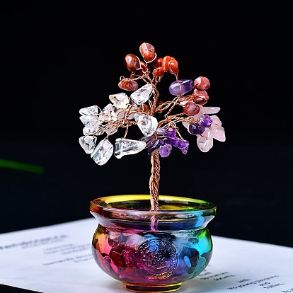 Tree of Life Chakra Gemstone Money Tree Bonsai Tree Home Office Decoration, for Wealth and Luck