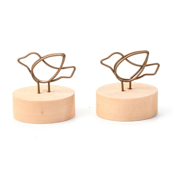 Theaceae Wood Business Cards Display Frame, Iron Holder, Birdie