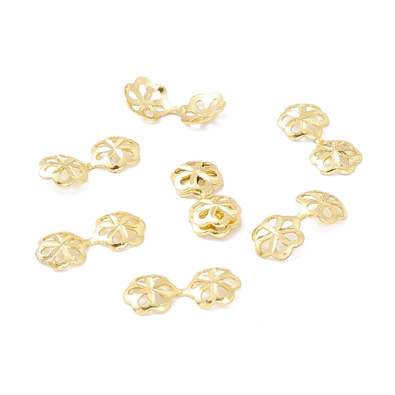 Brass Multi-Strand Links, Long-Lasting Real Gold Plated, Double Flower
