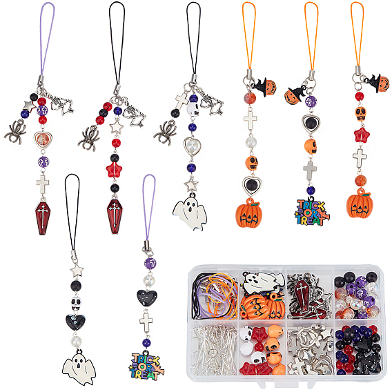 Наборы для изготовления подвесок из акриловых/стеклянных бусин и эмалевого сплава на тему Хэллоуина
