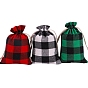 Christmas Themed Burlap Drawstring Bags, Rectangle Tartan Pouches for Christmas Party Supplies