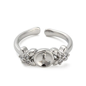 Регулируемые латунные манжеты, компоненты открытых колец, с кубического циркония, за половину пробурено бисера, цветок