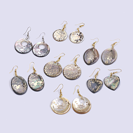 Shell Dangle Earrings, with Brass Findings, Mixed Shapes