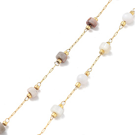 304 Stainless Steel Ball Chains, with Gemstone, with Spool, Soldered, Real 18K Gold Plated