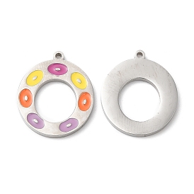 316L Surgical Stainless Steel Pendants, with Enamel, Donut Charm