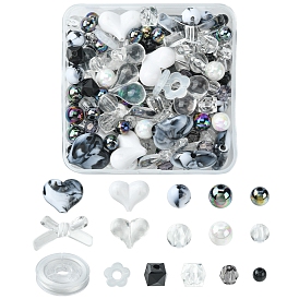 DIY Beaded Stretch Bracelet Making Kit, Including Round & Square & Flower & Heart & Bowknot Acrylic Beads, Elastic Thread