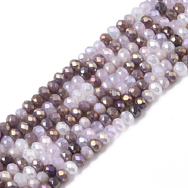  Electroplate Glass Beads Strands, AB Color Plated, Faceted, Rondelle