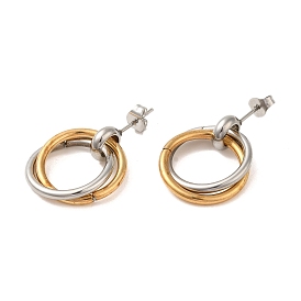 Двойные кольца 304 серьги-гвоздики из нержавеющей стали для женщин