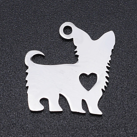 201 Stainless Steel Silhouette Charms, Dog with Heart