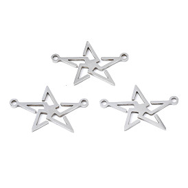 Ion Plating(IP) 201 Stainless Steel Connector Charms, Laser Cut, Pentagram