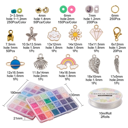 DIY Seed & Heishi Beads Jewelry Set Making Kit, Including Polymer Clay Disc & Glass Seed & ABS Plastic & Acrylic Beads, Alloy Charms & Pendants & Clasp, Elastic Thread