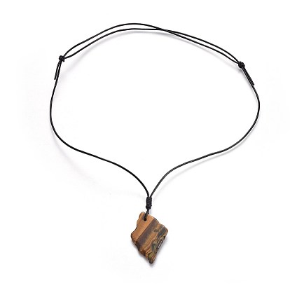 Natural Tiger Eyes Pendant Necklaces, with Cowhide Leather Cord, Chinese Waxed Cotton Cord, Mixed Shapes