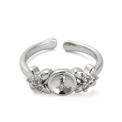 Регулируемые латунные манжеты, компоненты открытых колец, с кубического циркония, за половину пробурено бисера, цветок