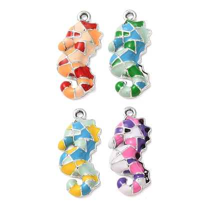 Alloy Enamel Pendants, Sea Horse Shape Charms, Platinum