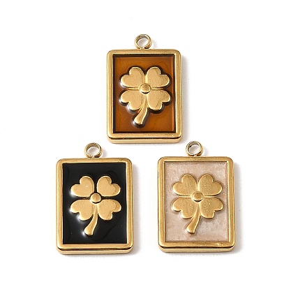 День Святого Патрика 304 подвески из нержавеющей стали с эмалью, прямоугольник с подвесками в виде четырехлистного клевера, реальный 18 k позолоченный, ионное покрытие (ip)