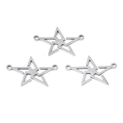 Ion Plating(IP) 201 Stainless Steel Connector Charms, Laser Cut, Pentagram