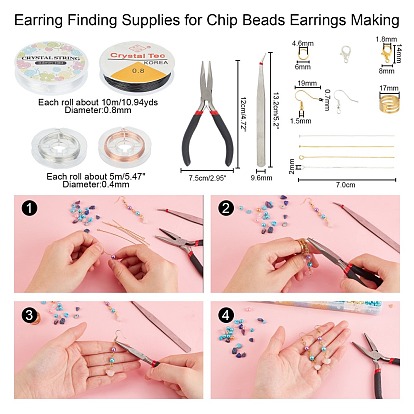 DIY Jewelry Set Making Kits, Including Natural Gemstone Chip Beads, Glass Seed Beads, Iron Findings, Zinc Alloy Lobster Claw Clasps, Brass Earring Hooks, Copper Wire and Elastic Crystal Thread