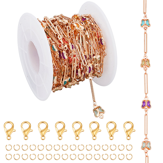 Набор для изготовления браслета-цепочки своими руками, включая латунную овальную и цветную акриловую цепочку, Сплав застежками, 304 кольца прыжок из нержавеющей стали, золотое и светлое золото